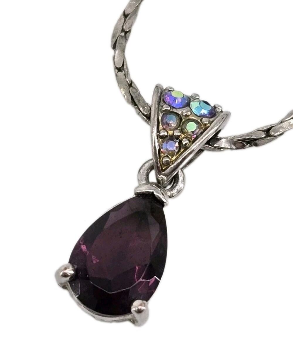 Vtg Avon NR Purple Pear Shaped Stone Rhinestone Accents Pendant Necklace Gift